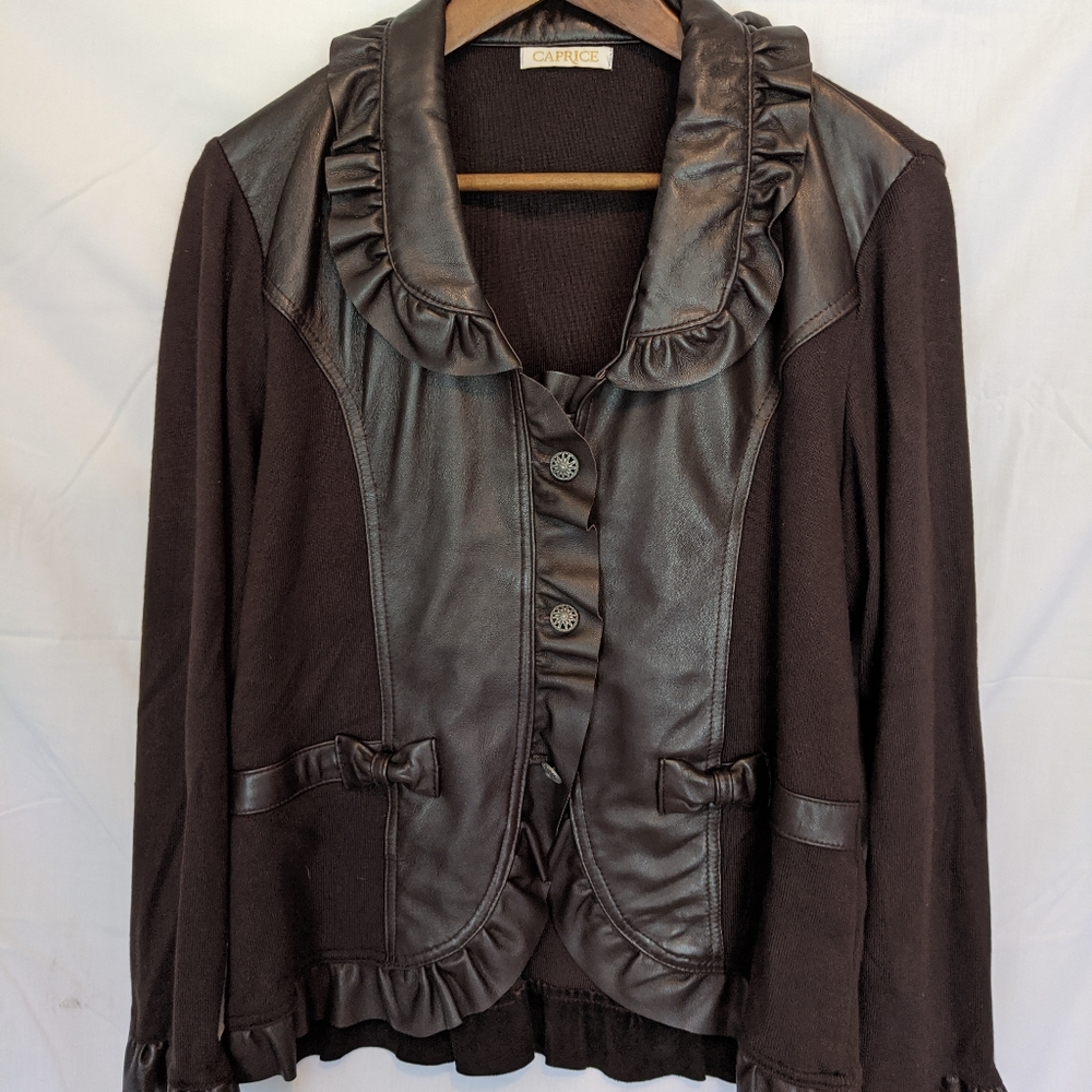 Vintage Ruffled Lamb Skin Leather Blazer/Sweater